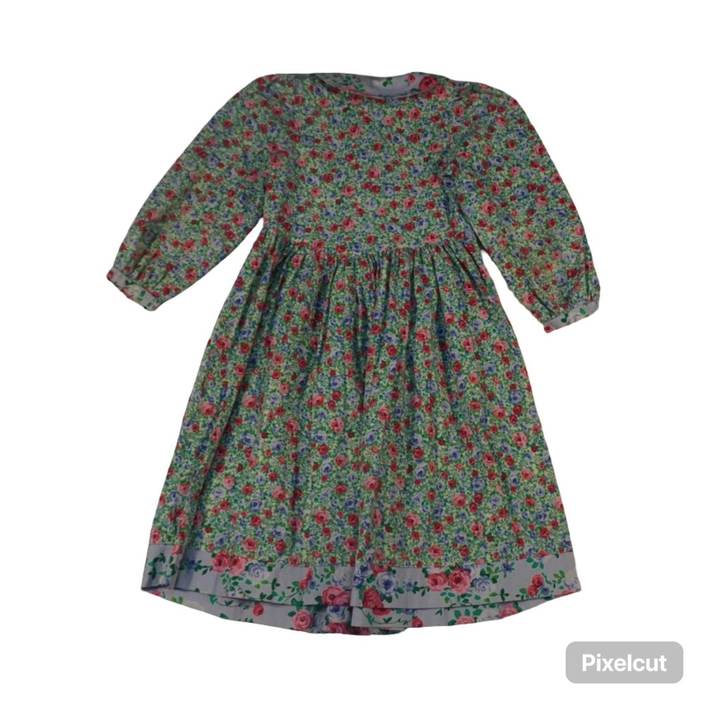 Vintage Mousefeathers Prairie Dress Girls Multicolor Floral Peter Pan Collar